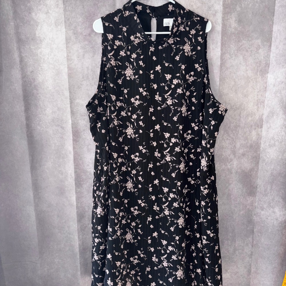 Nordstrom Rack Black Floral Mock Neck Midi Sleeveless Dress Size 3X Women